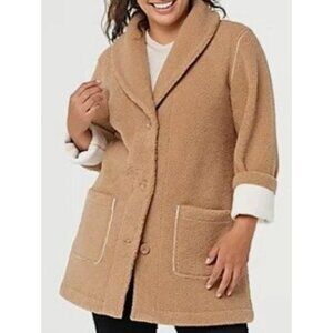 Susan Graver Weekend Reversible Sherpa & Polar Fleece Coat Taupe/Ivory Medium